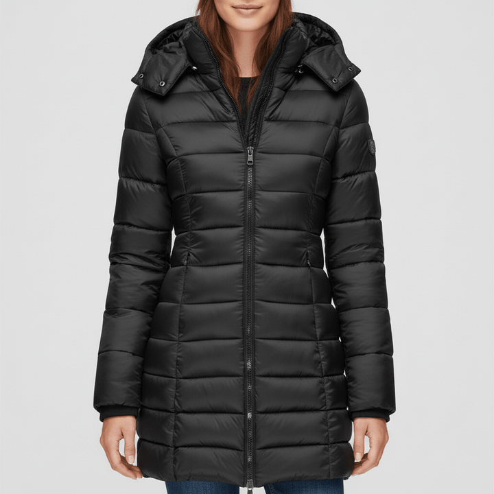 Alexia Steppjacke für Damen: Detailansicht, zeigt die hochwertige Verarbeitung & elegante Passform.