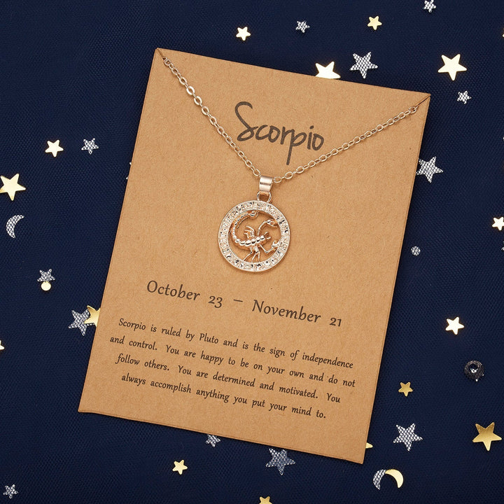 Moderne Tierkreiszeichen Halskette Roségold mit glitzernden Zirkonia Steinen, Damenschmuck.