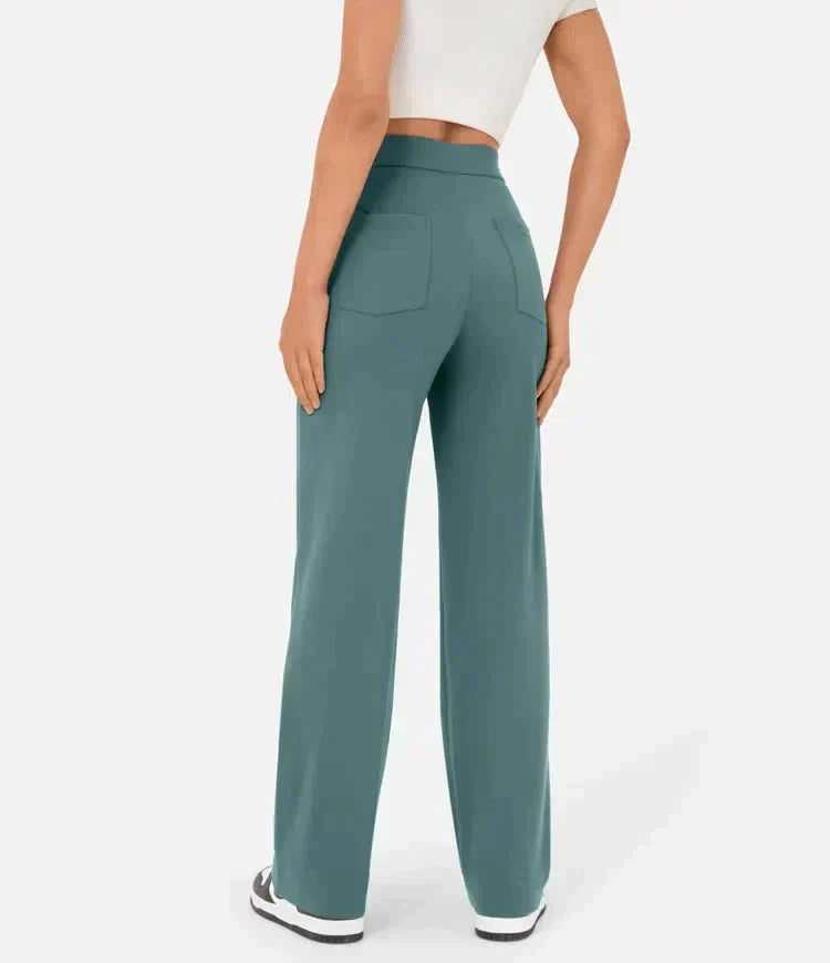 Damen Stretchhose mit hoher Taille, elegant & bequem, ideal für Freizeit & Büro.