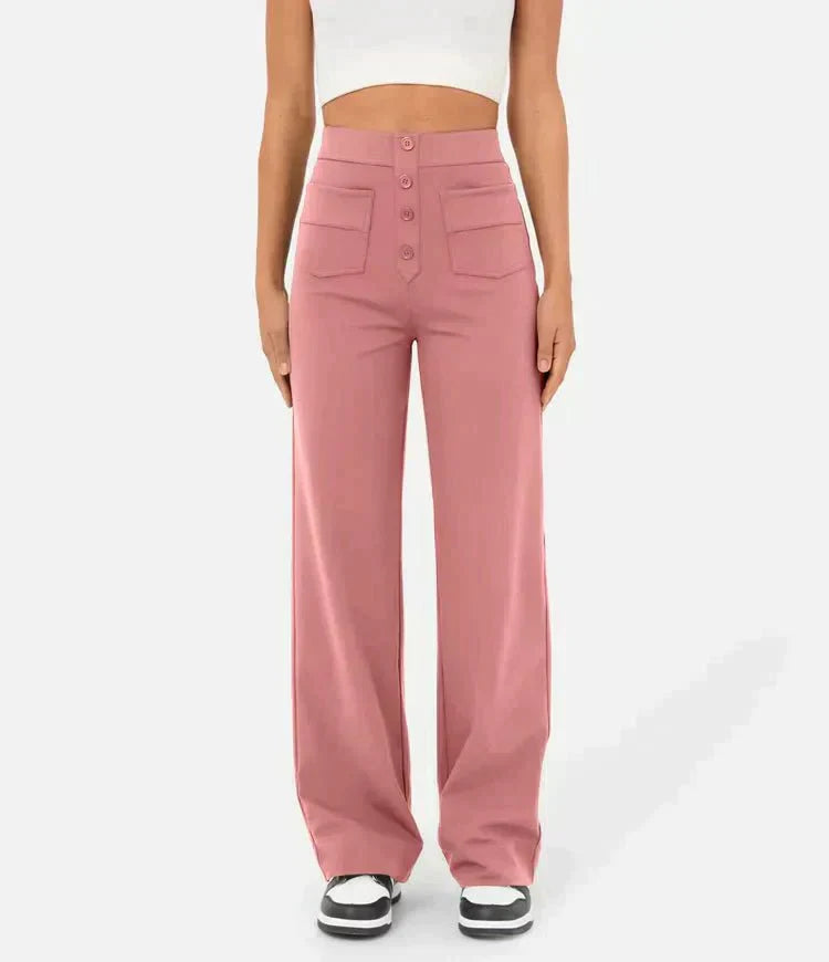 Vielseitige Damenhose mit Stretchanteil, hoher Bund, optimal für Büro und Freizeit.