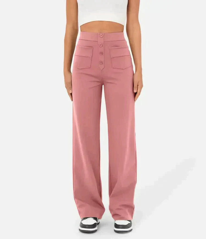 Vielseitige Damenhose mit Stretchanteil, hoher Bund, optimal für Büro und Freizeit.