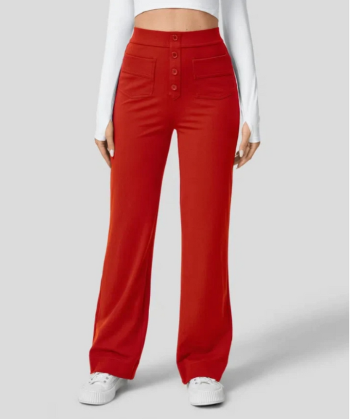 Elegante Stretchhose für Damen, hoher Bund, dehnbar, bietet Bewegungsfreiheit.