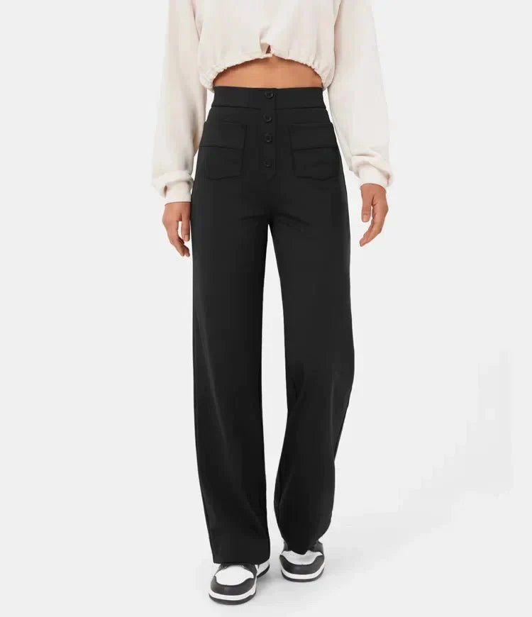 Modische Damen Freizeithose, Stretchmaterial, hohe Taille, optimaler Komfort.