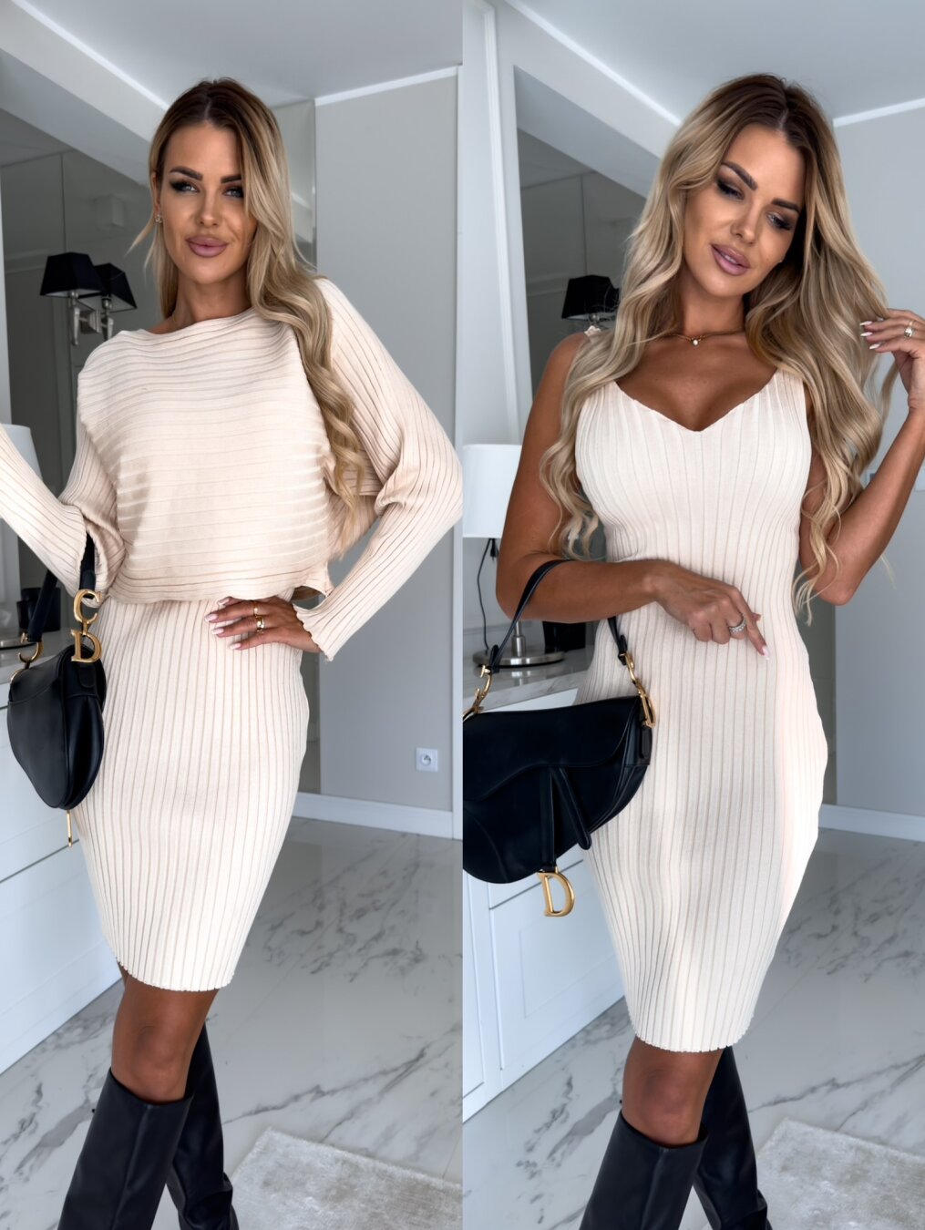 Damen Strick-Set "Lucy": Eleganter Zweiteiler aus Rippenstrick für Wärme & Komfort im Herbst/Winter.