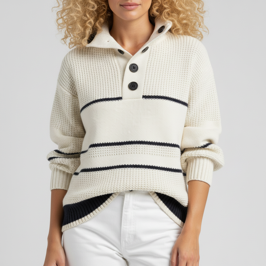 Damen Strickpullover Annabelle mit strukturiertem Strickmuster & klassischen Streifen für einen lässigen Herbst-Look.