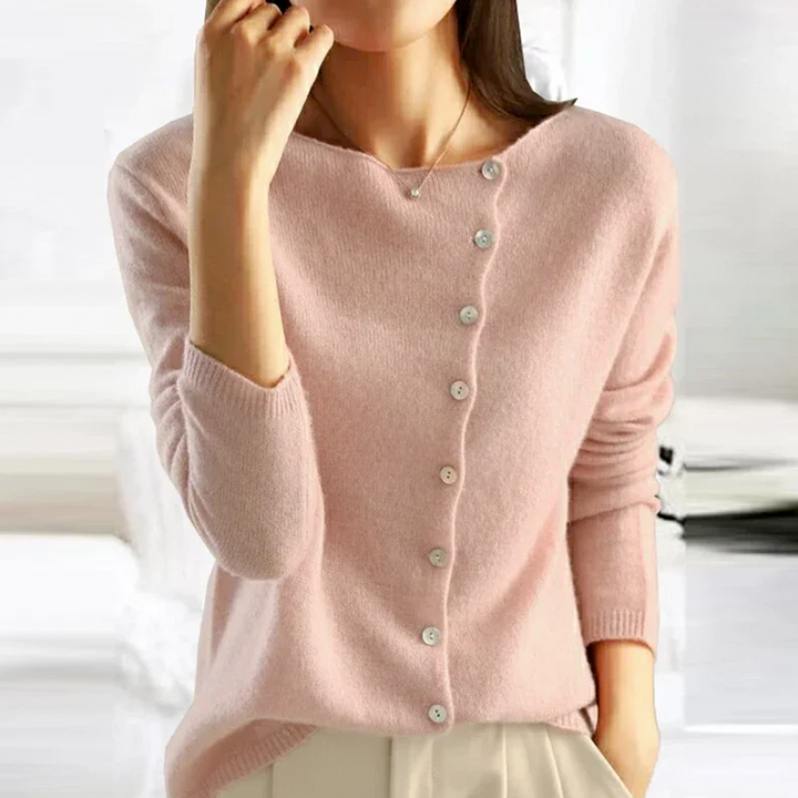 Vielseitiges Damen Stricktop mit Knopfleiste. Weiches, leichtes Langarm-Oberteil, ideal für Herbst & Winter.