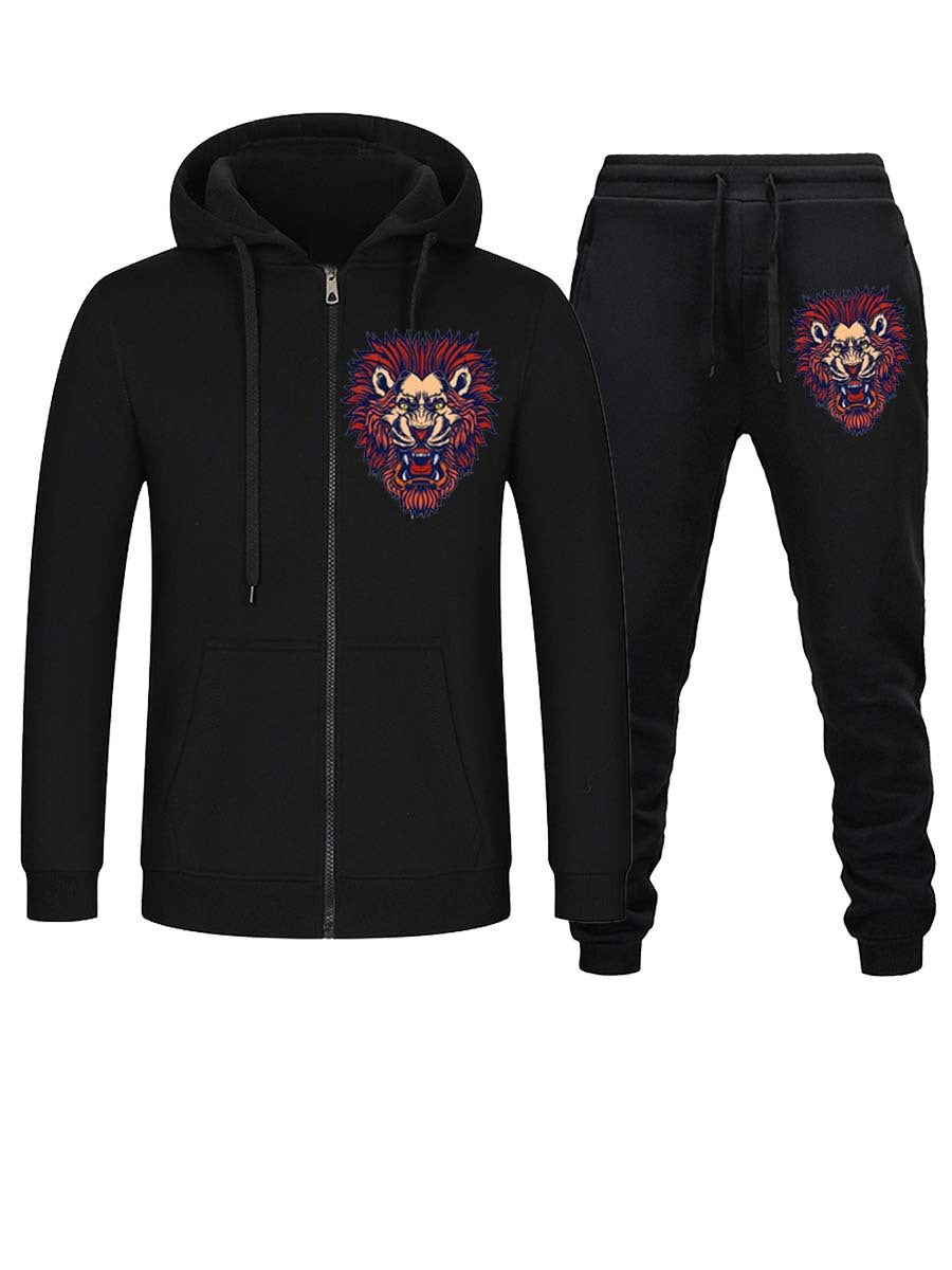 Bequemer Damen Jogginganzug mit Löwenkopf-Print. Weicher Hoodie und passende Freizeithose für Loungewear.