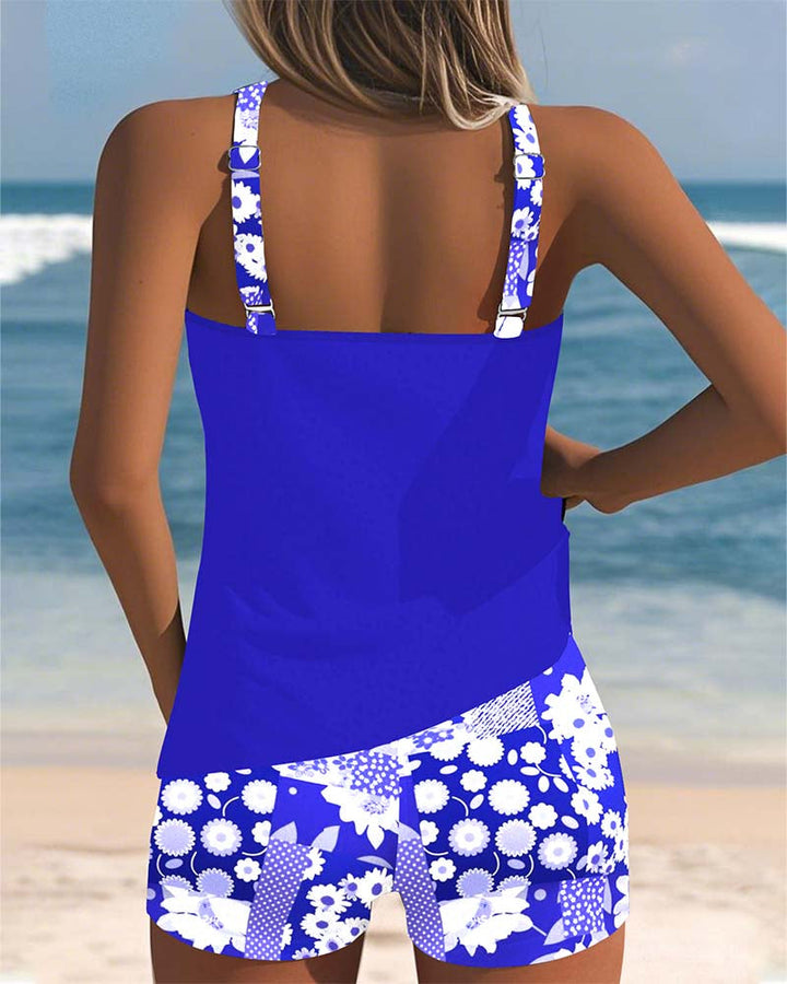 Zweiteiliges Damen Tankini Set mit modischem Druckmuster für entspannte Urlaubstage & Strandmode.
