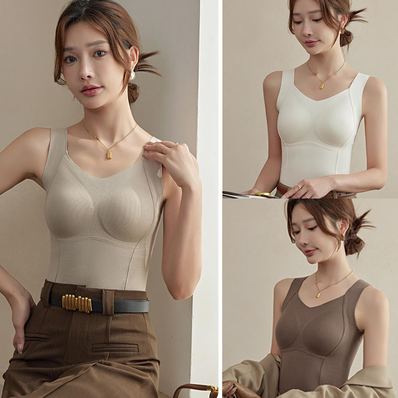Thermisches Winter Tanktop für Damen mit integriertem BH. Nahtlos, warm & formend – ideal als Unterwäsche-Layer.