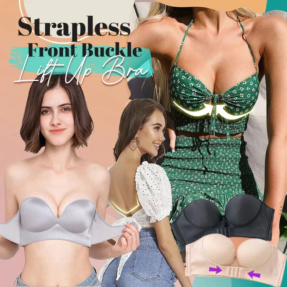 Damen Trägerloser Push-up BH, nahtlos, starker Halt, unsichtbar. Perfekt für schulterfreie Outfits im 2er Set.