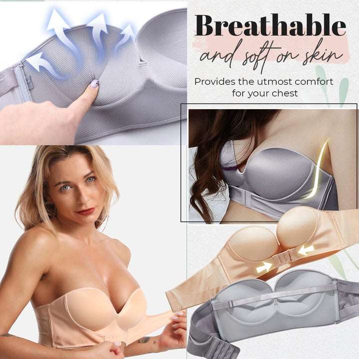 Vielseitiges 2er Set Trägerloser Push-up BH für Damen. Nahtlos, mit starkem Halt, perfekt für schulterfreie Mode.