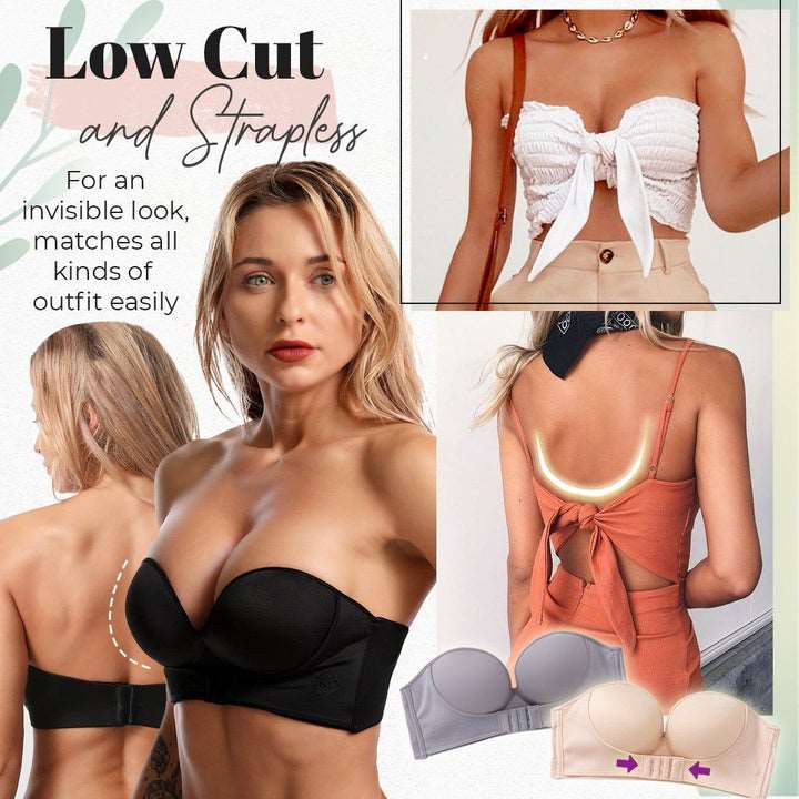 Bügelfreier, glatter Trägerloser Push-up BH für Damen. Nahtloses Design für unsichtbaren Halt unter jeder Kleidung.