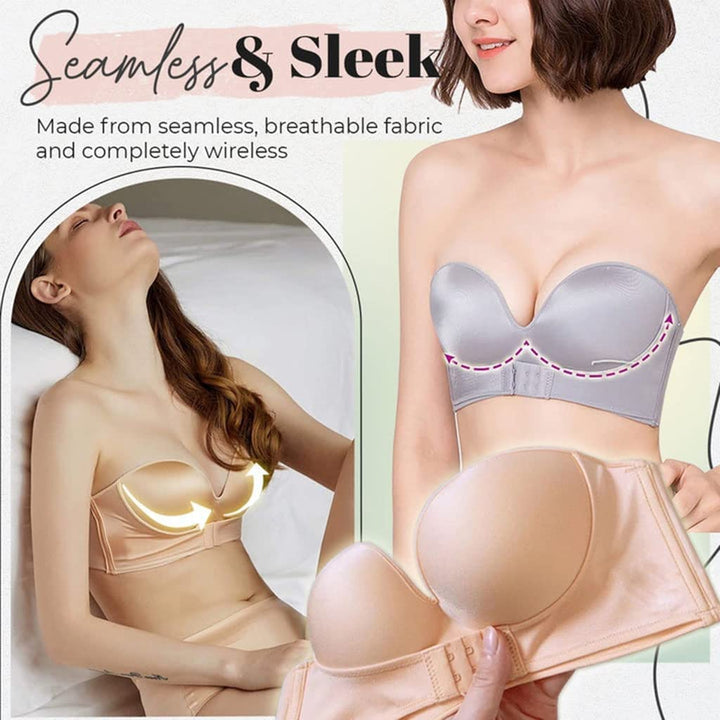 Elegante Damen Dessous: Trägerloser Push-up BH formt perfekt, bietet starken Halt & ist unsichtbar. Nahtloses 2er Set.