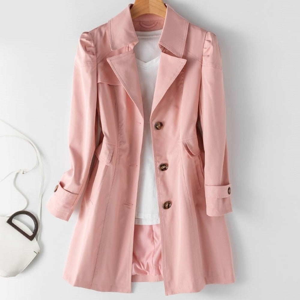Damen Trenchcoat, klassisch Beige, elegant & vielseitig für Frühling/Herbst.