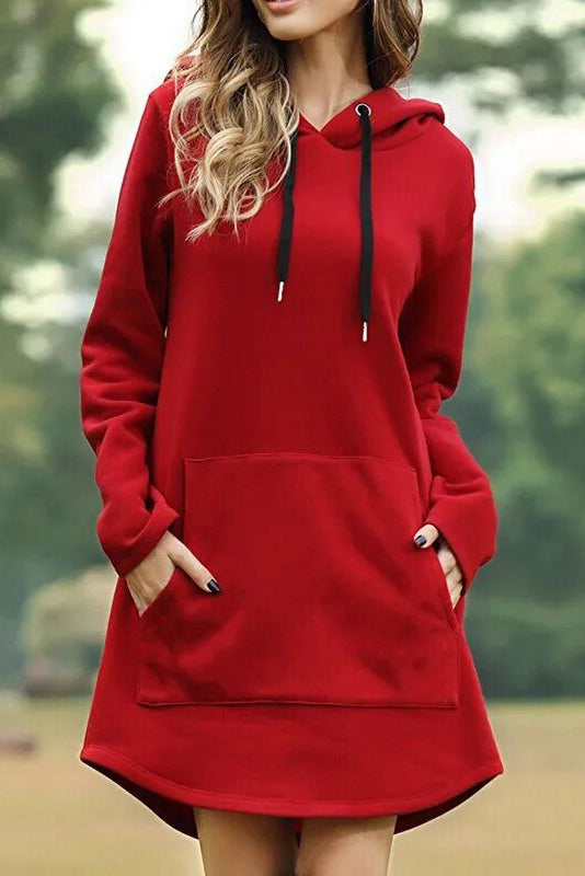 Damen Tunika-Kleid Audrey, Langarm, mit lässiger Kängurutasche. Perfekt als Alltagskleid oder Loungewear.