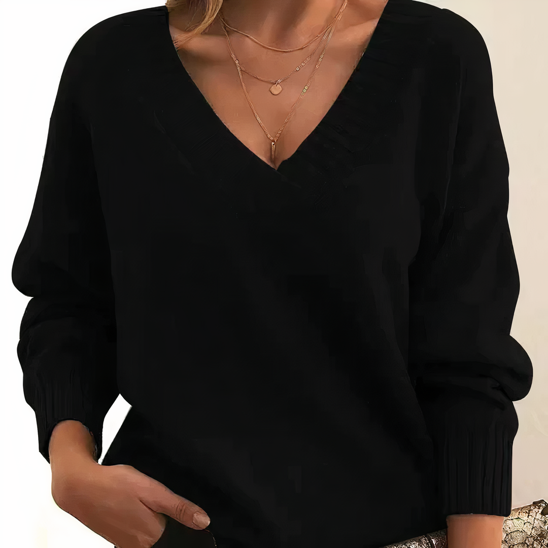 Damen V-Ausschnitt Pullover: Eleganter, warmer Winterpullover für Damen, langärmlig.