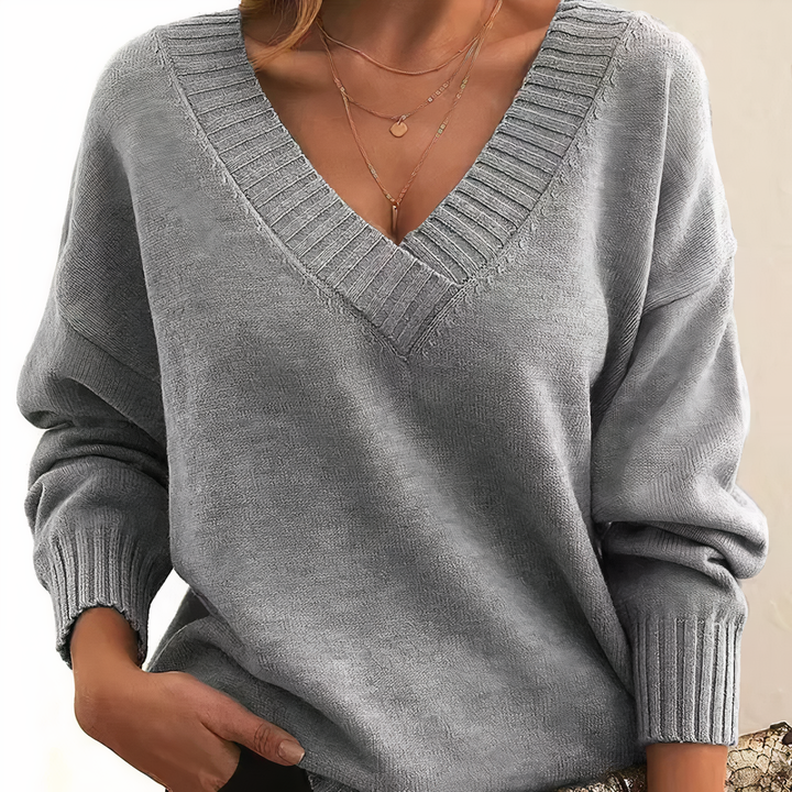 V-Ausschnitt Strickpullover: Damen Herbstmode Pullover, luxuriös und warm, perfekt für Freizeit.