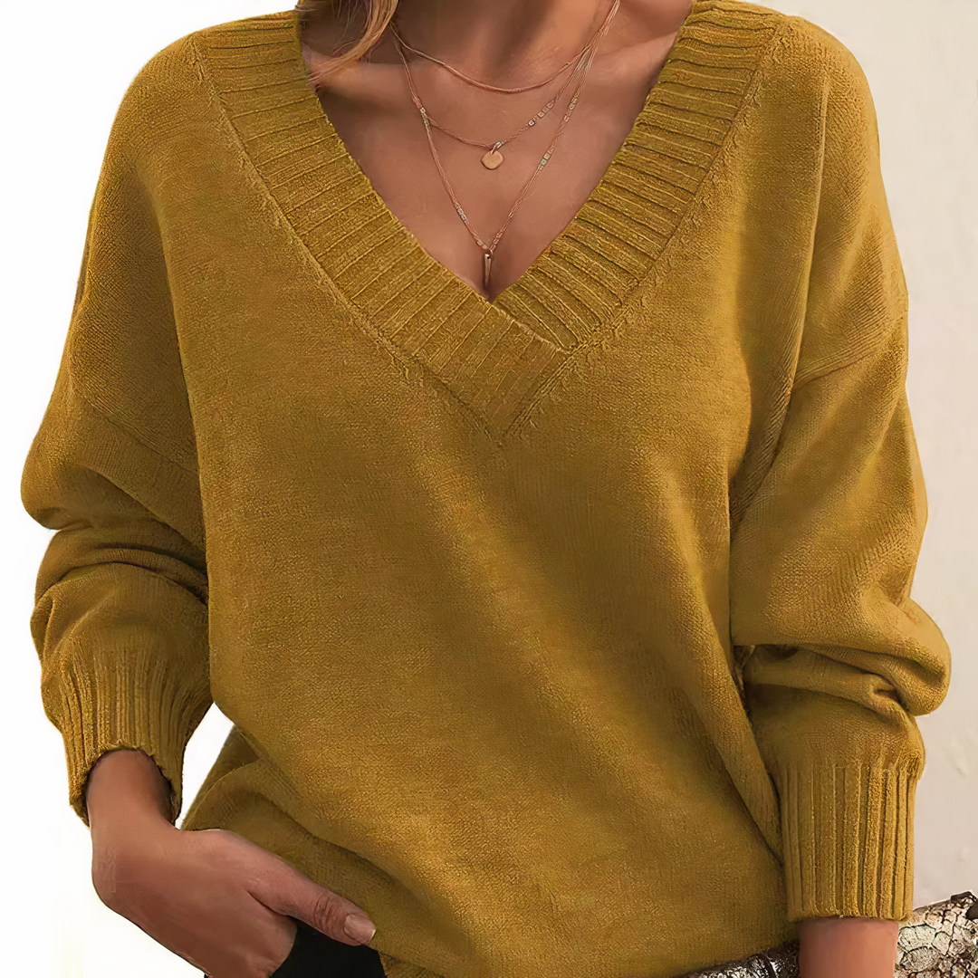 Warmer Damenpullover: Langärmliges Oberteil mit V-Ausschnitt, elegant und bequem für den Winter.