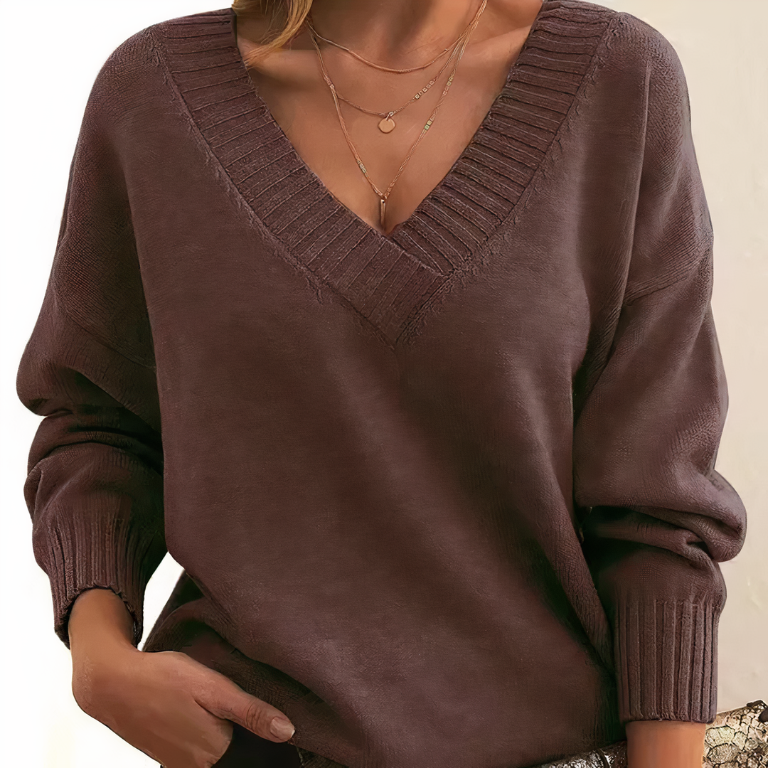 Luxuriöser Damen Pullover: Warmer V-Ausschnitt Pullover für Damen, ideal als Winter-Freizeitmode.