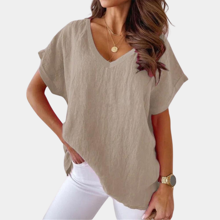 Damen V-Ausschnitt T-Shirt für den Sommer, bequemes Basic mit Kurzarm für Casual & Alltag.