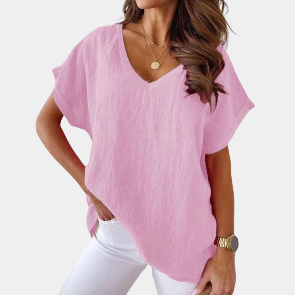 Elegantes Damen V-Ausschnitt T-Shirt im Sommer-Look, ideal für Freizeit & Mode-bewussten Alltag.
