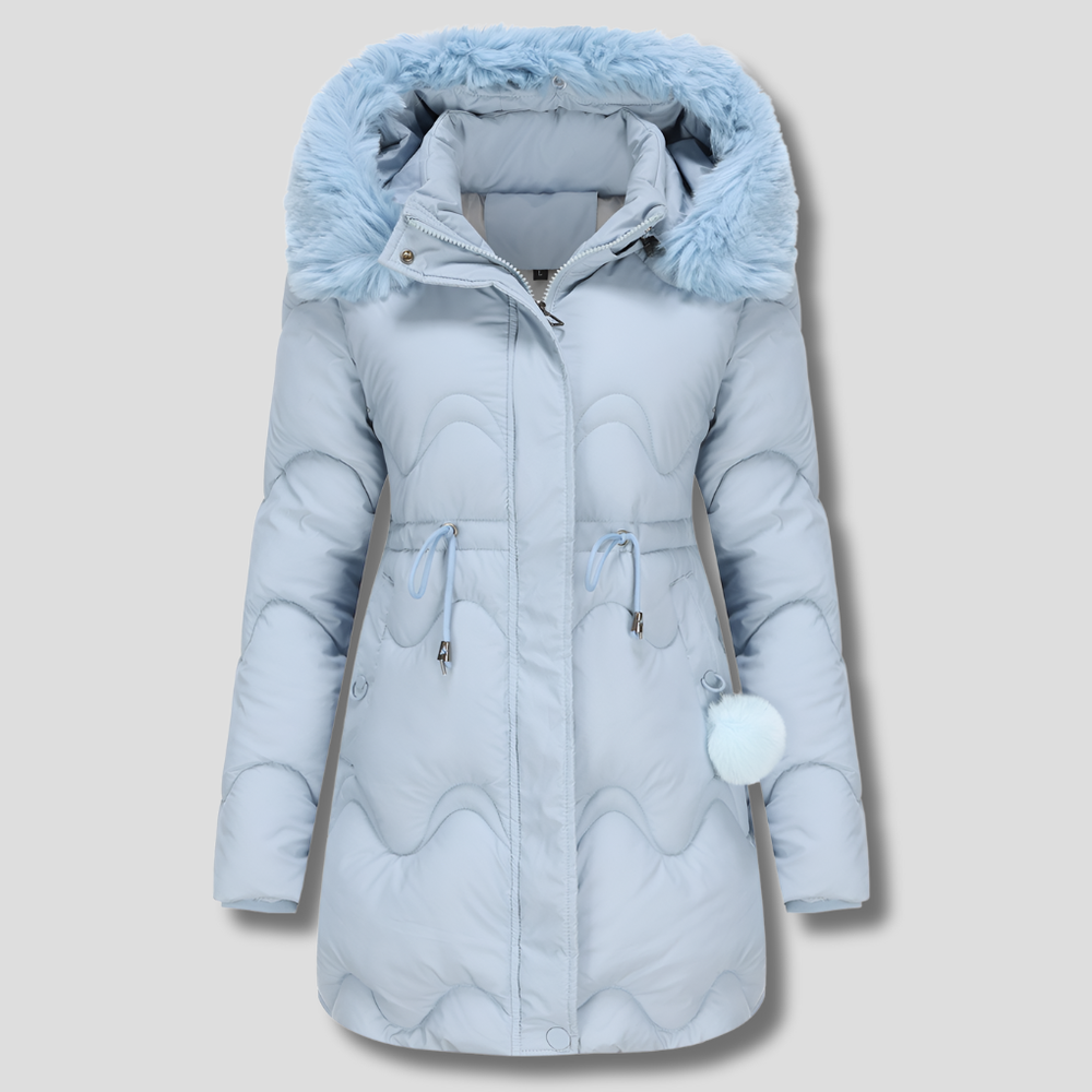 Stylischer Damen Wasserabweisender Kapuzenparka in klassischem Schwarz, perfekt für Übergang & Winter.