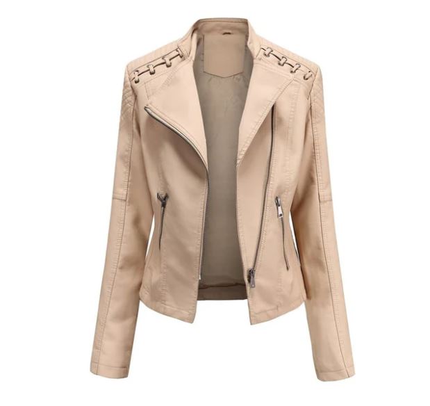 Modische Damen Vintage Bikerjacke Elizabeth, figurbetonte Kurzjacke, perfekt für die Freizeit.