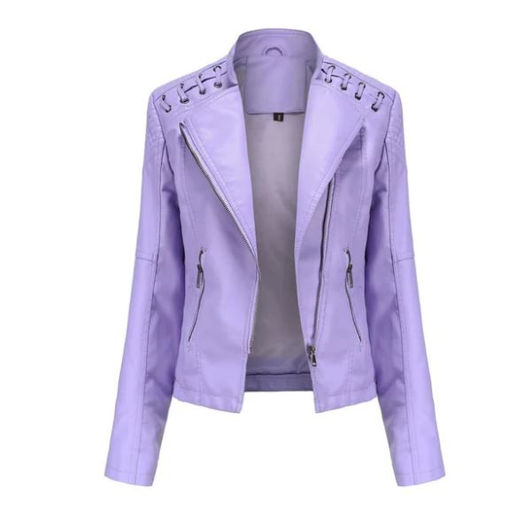 Edle Damen Bikerjacke Vintage Elizabeth, schwarz, figurbetont, mit elegantem Stehkragen.