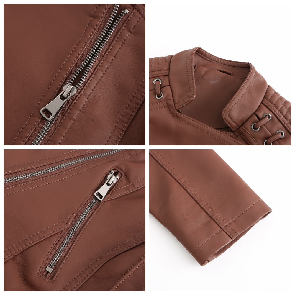 Figurbetonte Damen Reißverschlussjacke im Vintage Biker-Stil, ideal für jeden Anlass.