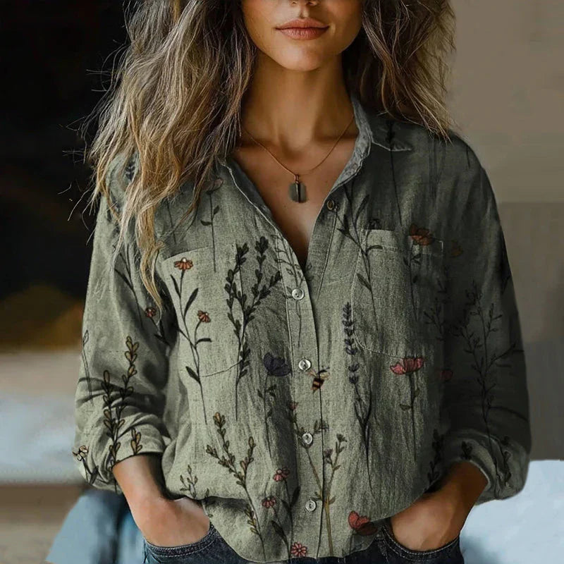 Elegante Damen Bluse mit Ethno-Print, Vintage-Muster. Vielseitig für Freizeit & Abend. Auch große Größen.