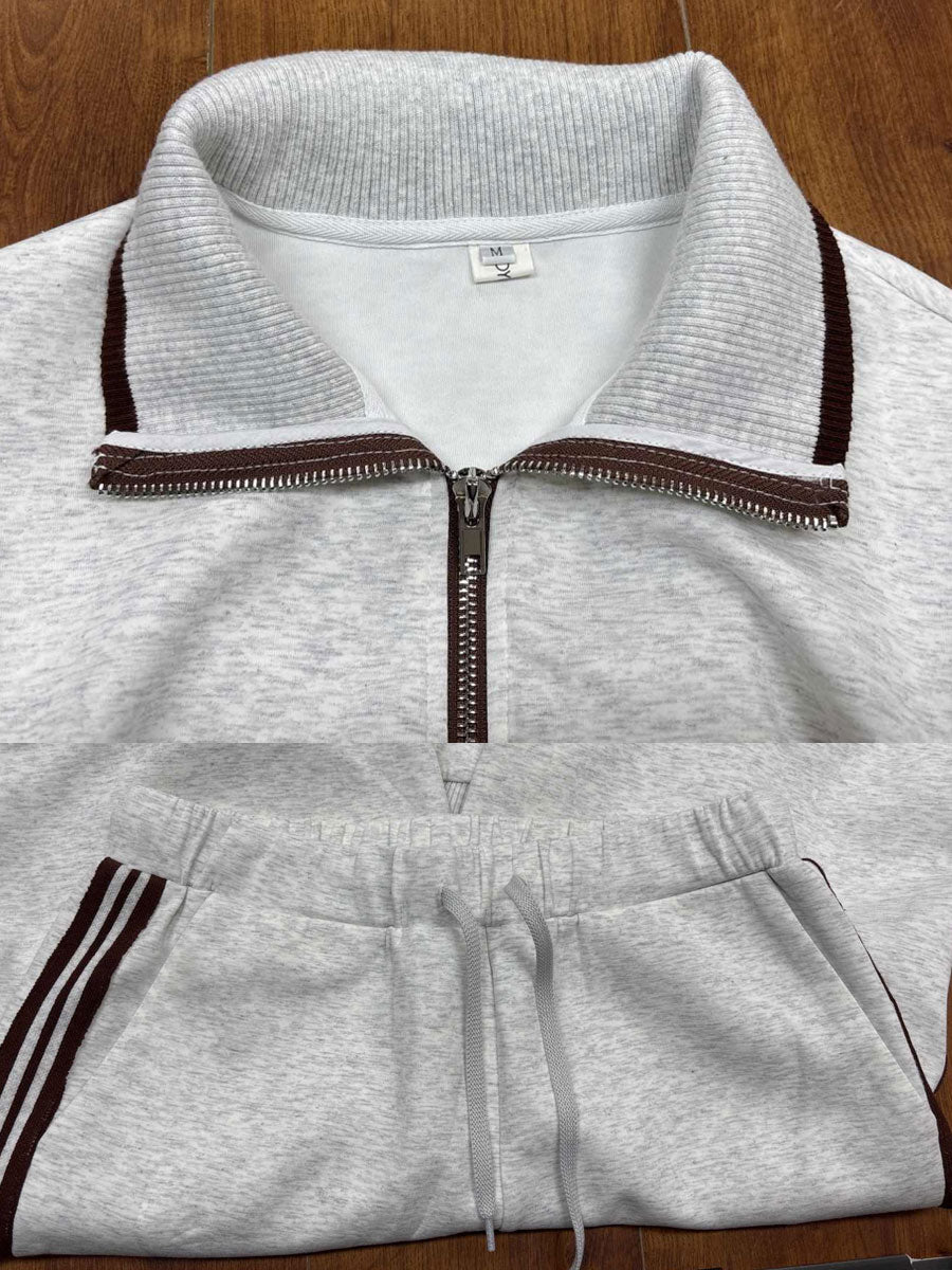 Vielseitiges Damen Vintage Freizeit-Set: Halbzip-Sweatshirt & weite Hose, ideal für Sport & Alltag.