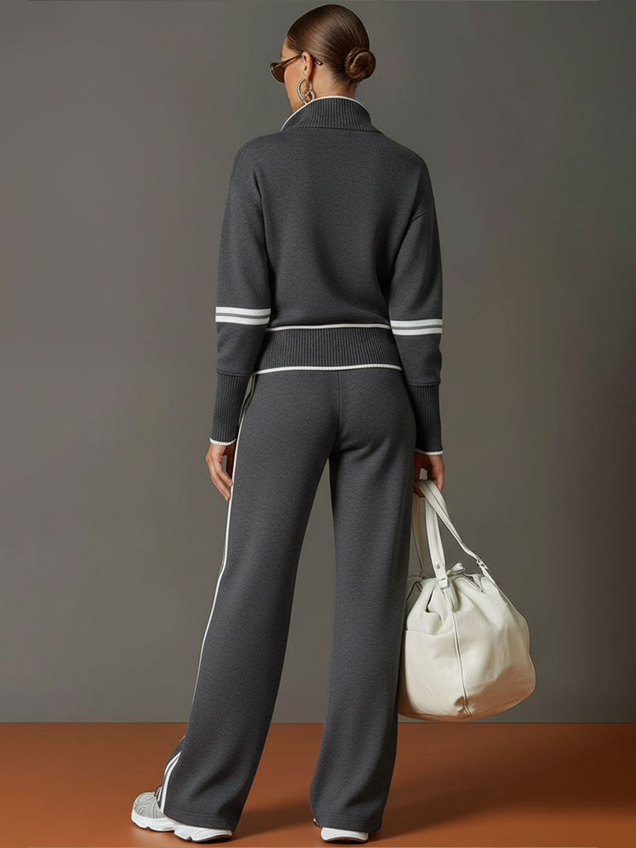 Trendiges Damen Freizeit-Set: Halbzip-Sweatshirt in Übergröße und bequeme weite Hose, lose Passform.