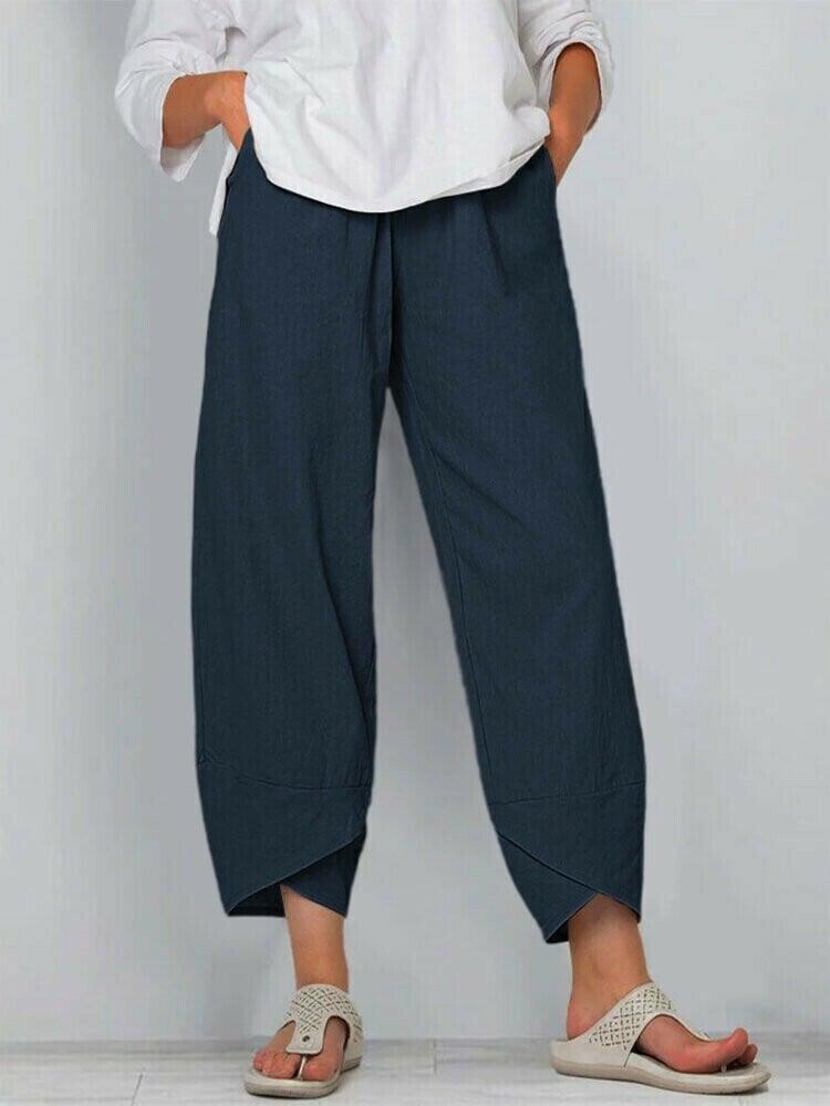 Damen Vintage Freizeithose, hohe Taille, weites Bein. Perfekt für Frühling & Urlaub.