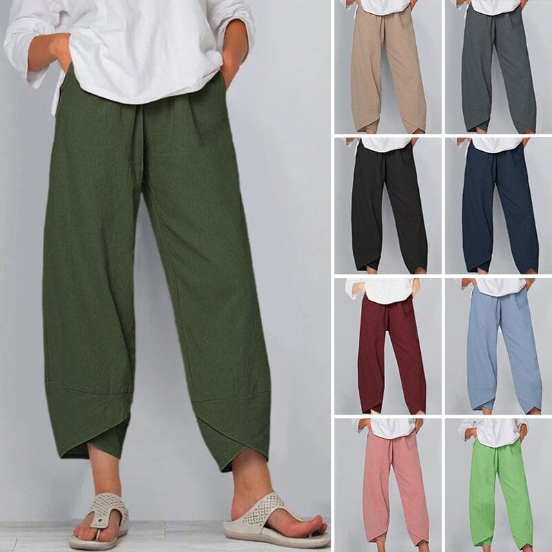 Textur der Damen Vintage Freizeithose, weicher Stoff, hoher Bund. Atmungsaktiv & leicht.
