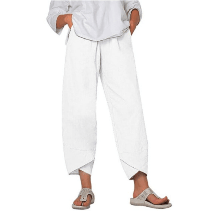 Stylische Damen Vintage Freizeithose, hoher Bund, weites Bein. Perfekt für eine entspannte Optik.