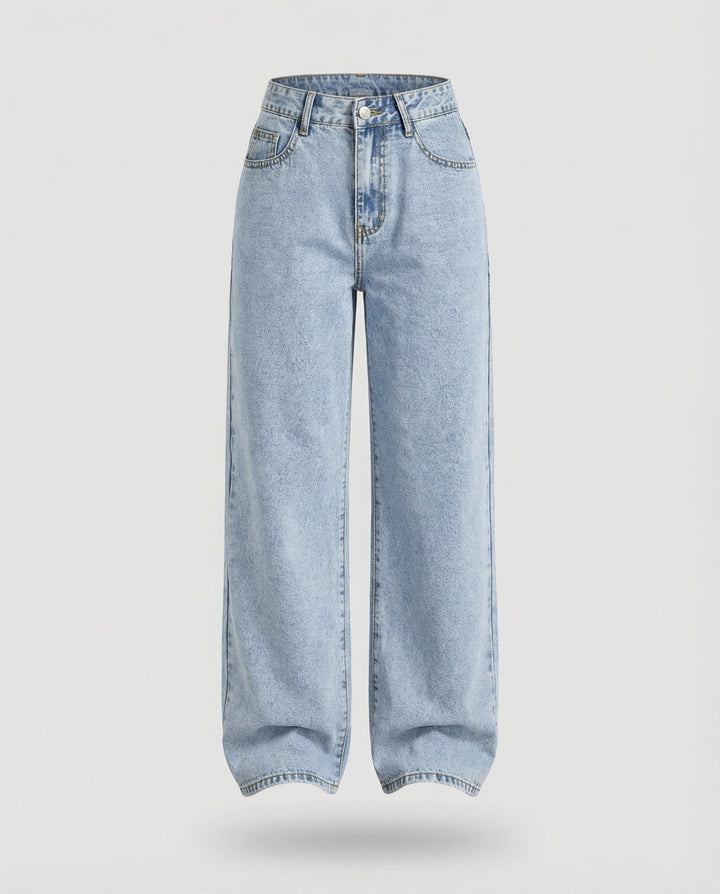 Retro Damen Jeans mit hoher Taille & weitem, ausgestelltem Bein – perfekt für einen stylischen Auftritt.