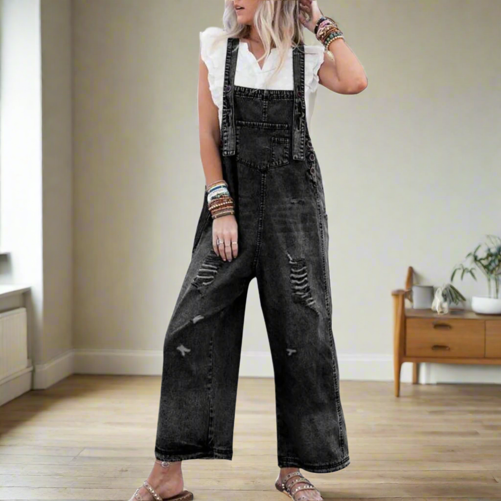Damen Vintage Jumpsuit: Eleganter, verstellbarer Einteiler für jeden Anlass. Trendige Freizeitkleidung mit bequemem Look.