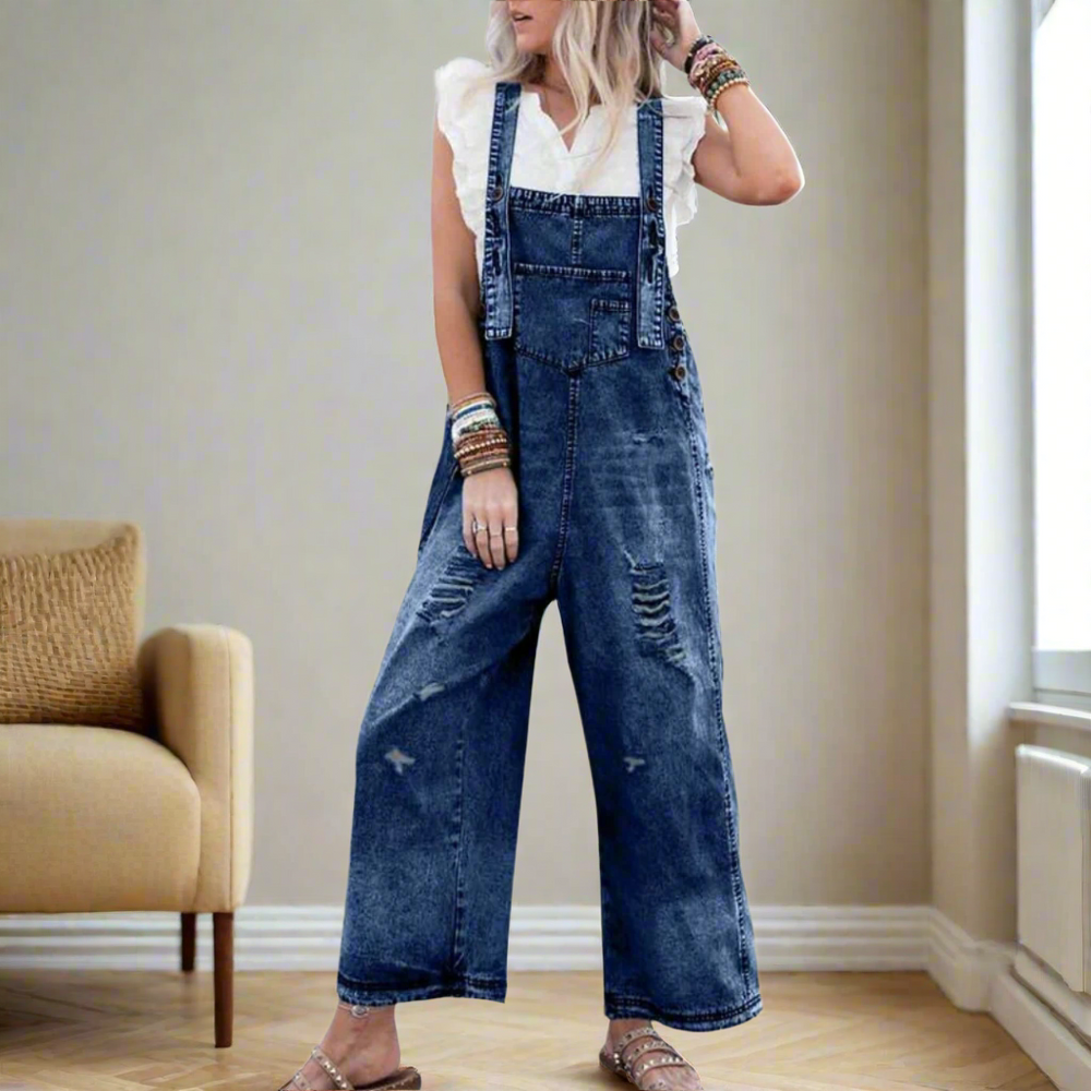 Verstellbarer Damen Jumpsuit: Bequemer Vintage Einteiler, perfekt für lässige Sommer-Outfits. Vielseitige Damenmode.
