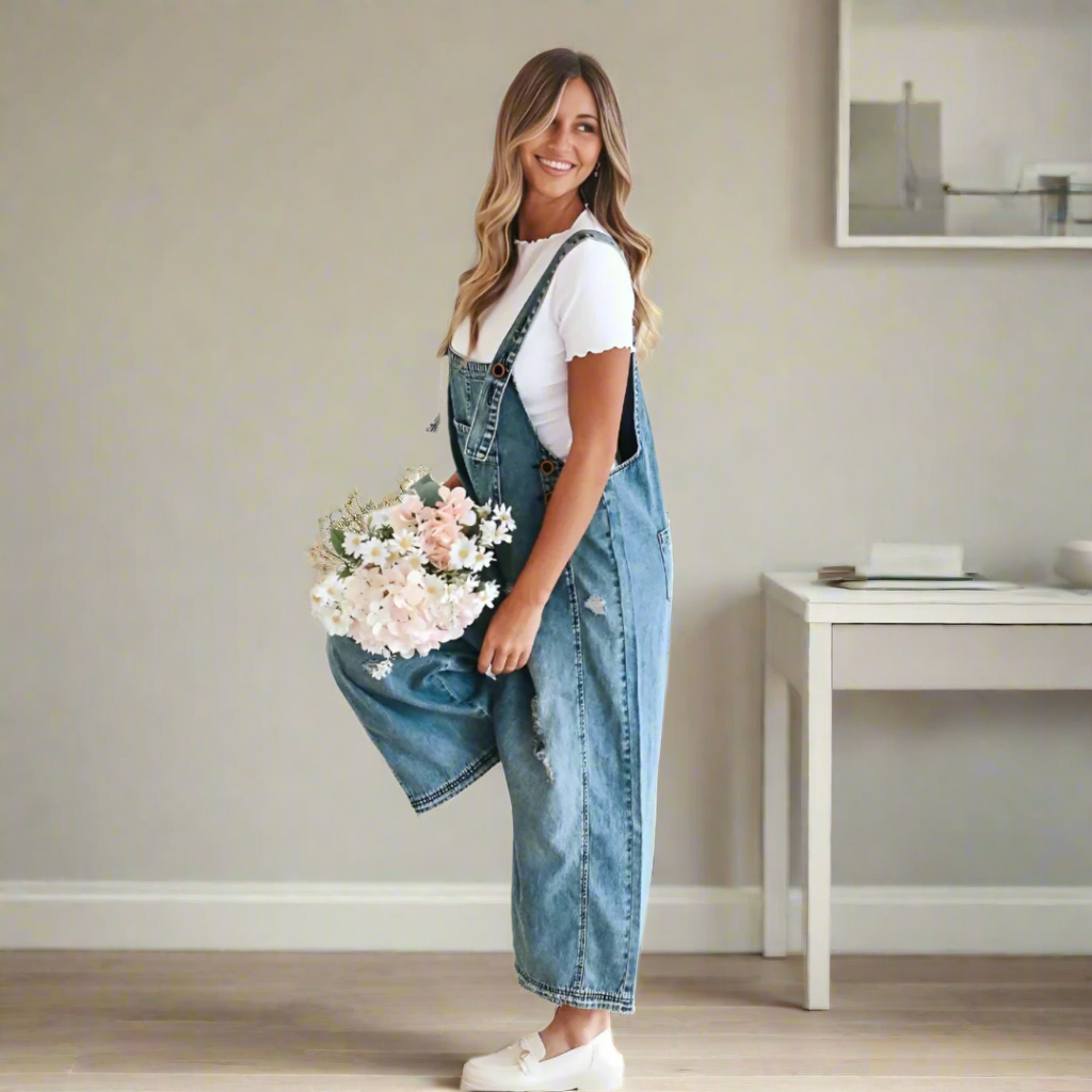 Vielseitiger Damen Overall: Verstellbarer Vintage Jumpsuit. Perfekt als schicke Freizeitkleidung oder Sommer-Outfit.