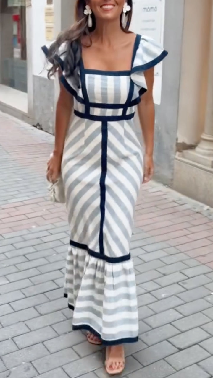 Elegantes Vintage Maxikleid für Damen: Gestreiftes Abendkleid oder Freizeitkleid in Lang. Zeitlose Eleganz.