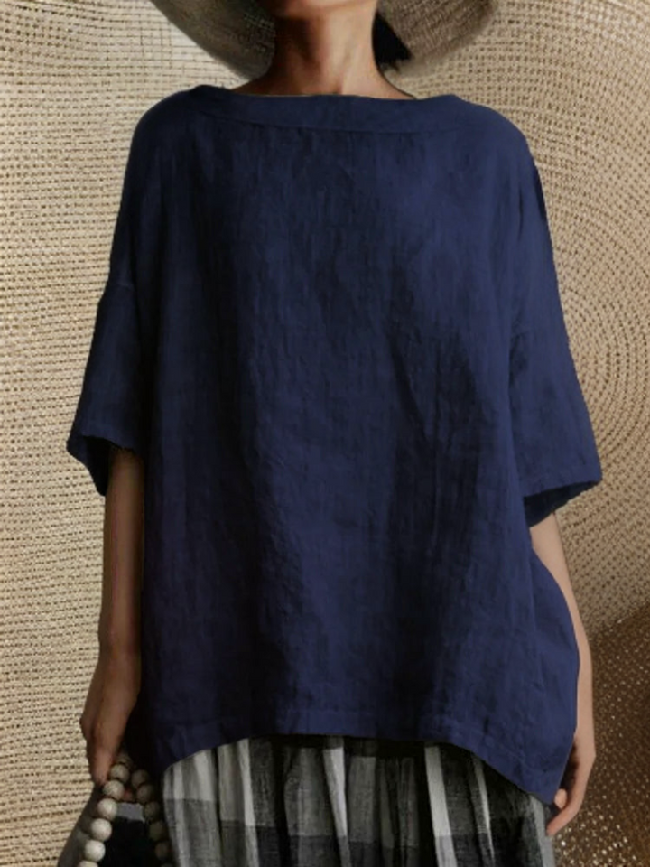 Fließende Damen Vintage Oversize Tunika mit Bootsausschnitt, komfortabel und stilvoll, perfekte Freizeitmode.