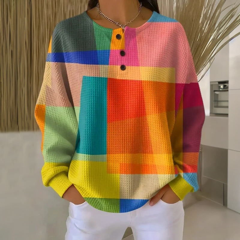 Modisches Damen Sweatshirt, bunt gemustert im Vintage-Stil, bequemes Langarmshirt für Frühling, Herbst & Winter.