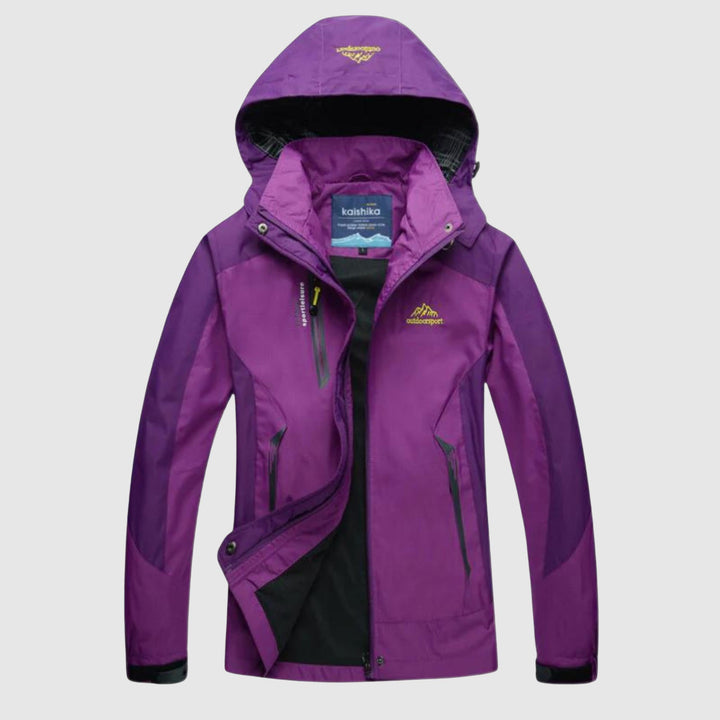 Damen wasserdichte Outdoor Jacke mit Kapuze, atmungsaktiv & wetterfest für Wanderungen und Outdoor-Abenteuer.