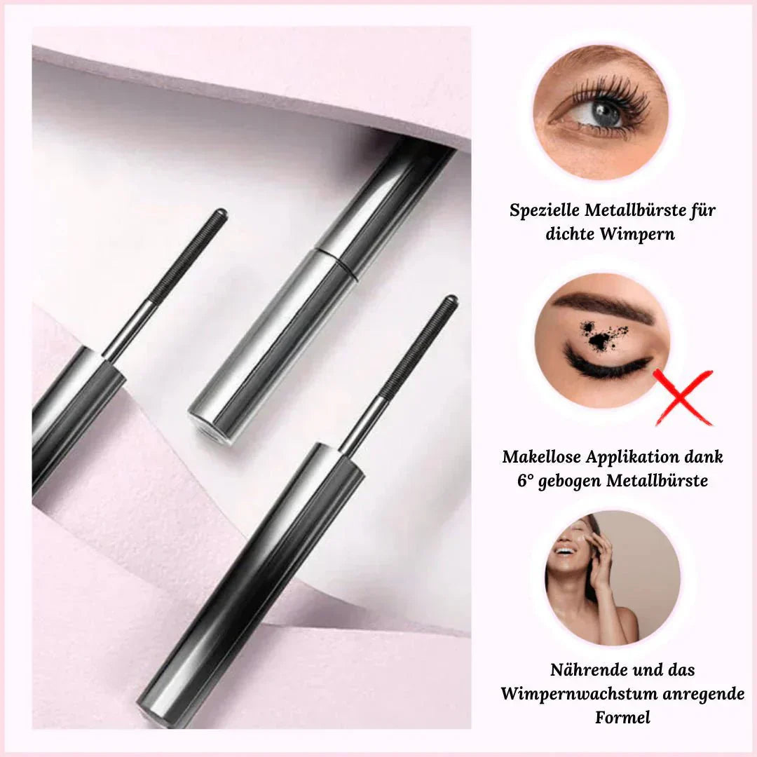 Schwarze, wasserfeste Wimperntusche für Damen, die den Wimpern extremes Volumen und Präzision verleiht.