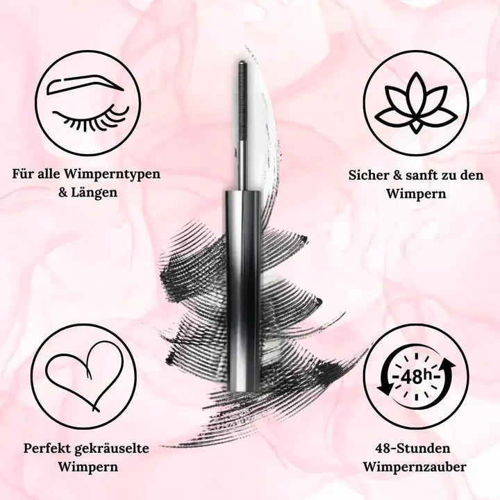 Damen Augen Make-up: Wasserfeste Mascara, die sofort Volumen und präzise Definition für schöne Wimpern bietet.