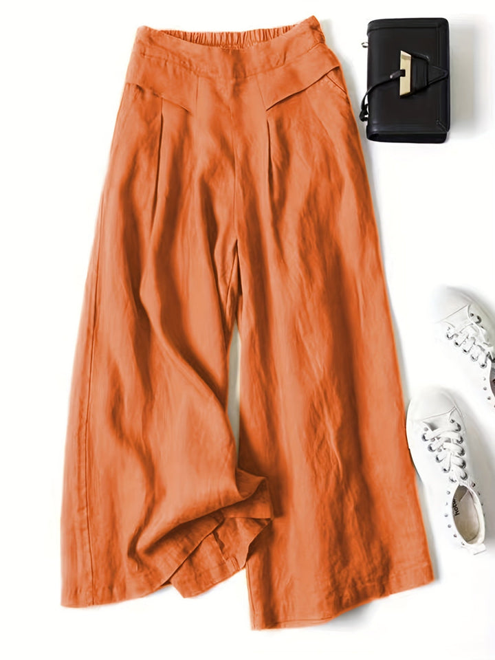Modische Damen Capri-Hose mit weitem Bein und hohem Bund, bietet stilvollen Look & hohen Tragekomfort.