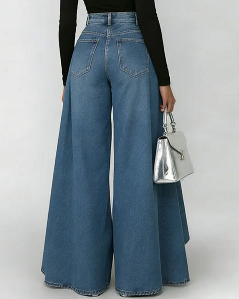 Elegante Damenhose mit weitem Bein und praktischen Taschen, ideal für Business Casual Outfits, Freizeit und jede Jahreszeit.