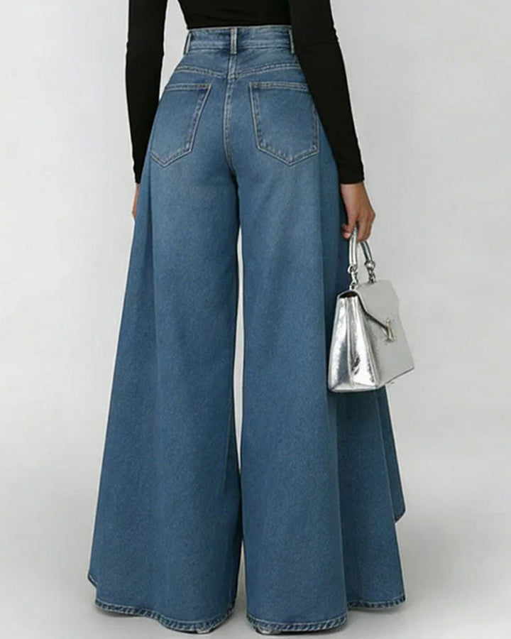 Elegante Damenhose mit weitem Bein und praktischen Taschen, ideal für Business Casual Outfits, Freizeit und jede Jahreszeit.