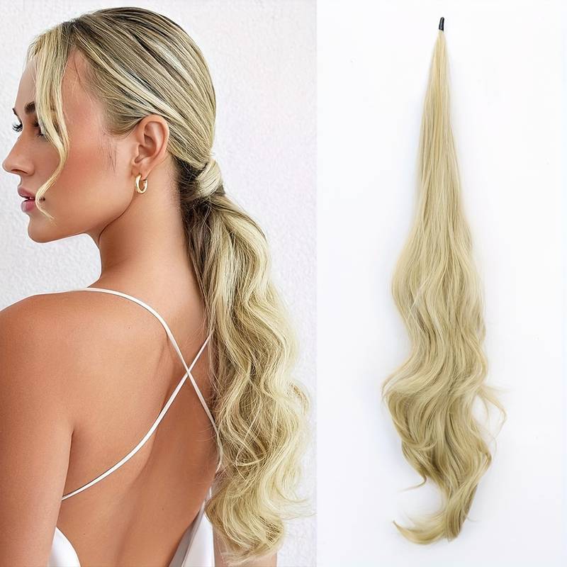 Eleganter Damen Wrap-Around Pferdeschwanz, wellig, für volles & langes Haar. Schnelle Frisur in Sekunden.
