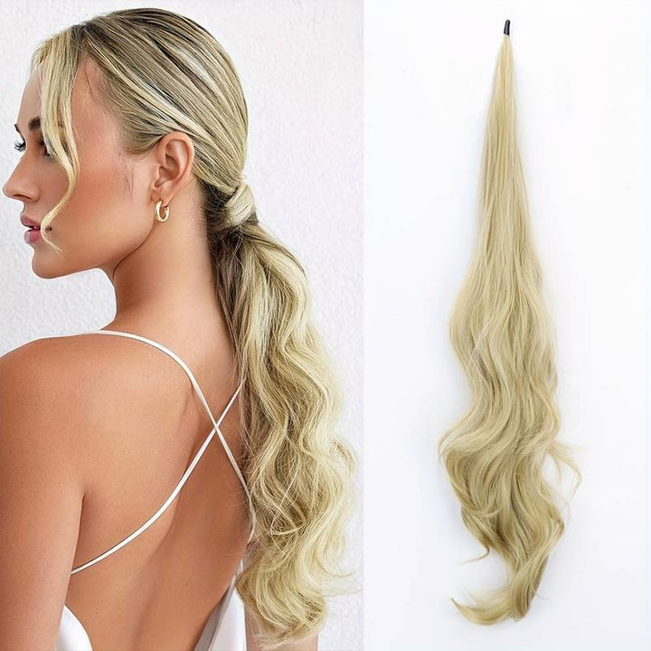 Eleganter Damen Wrap-Around Pferdeschwanz, wellig, für volles & langes Haar. Schnelle Frisur in Sekunden.